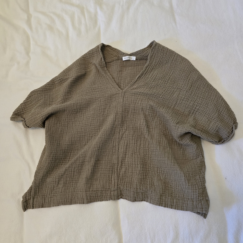 Casual V-Neck Textured Blouse - Taupe